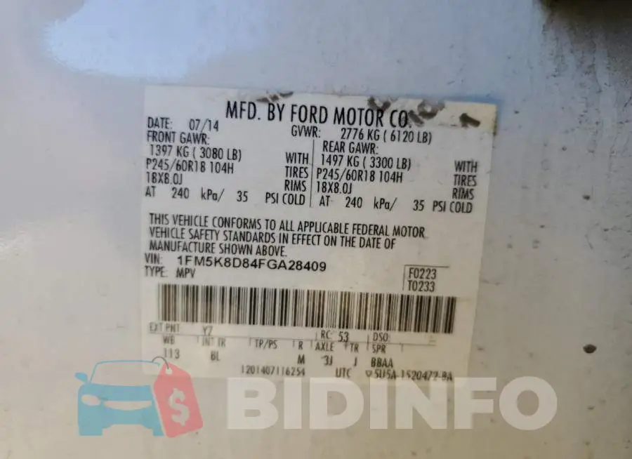 1FM5K8D84FGA28409 Photo# 12