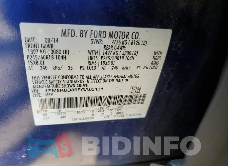 1FM5K8D86FGA63131 Photo# 12
