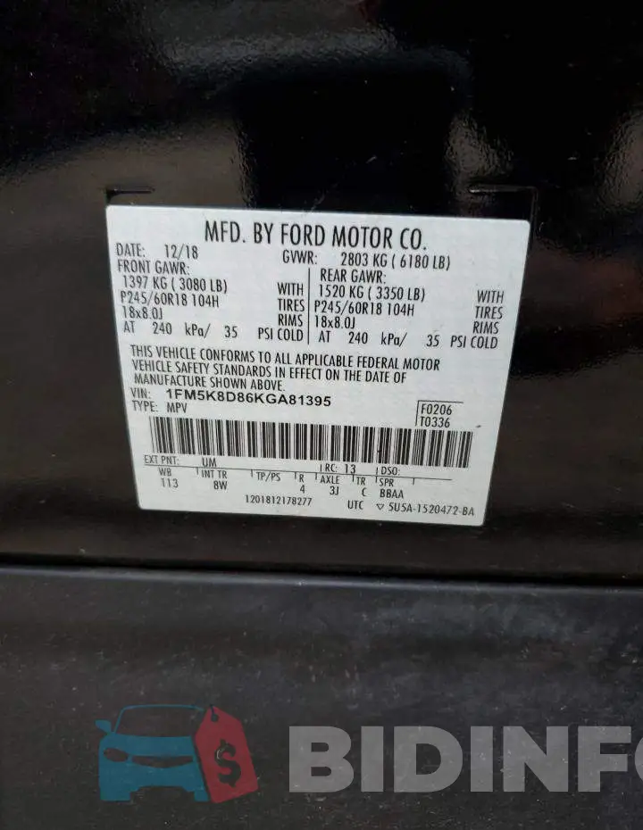 1FM5K8D86KGA81395 Photo# 12