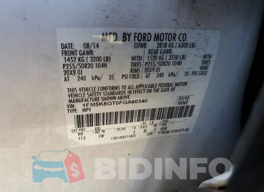 1FM5K8GT0FGA60340 Photo# 12
