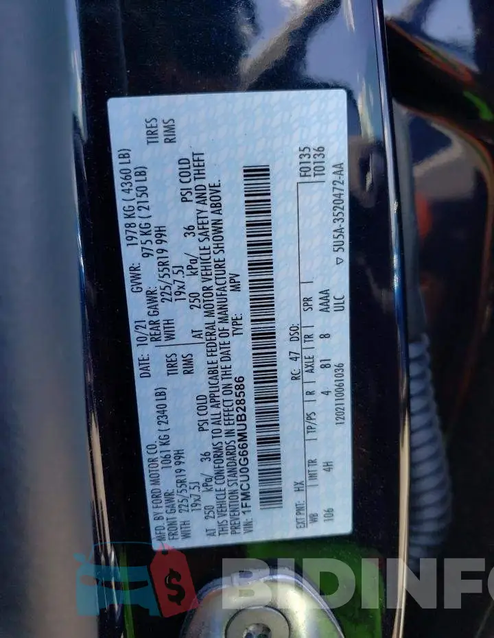 1FMCU0G66MUB28586 Photo# 12