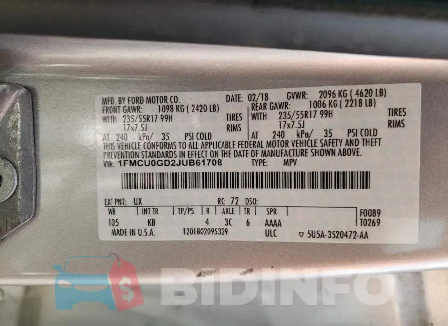 1FMCU0GD2JUB61708 Photo# 12