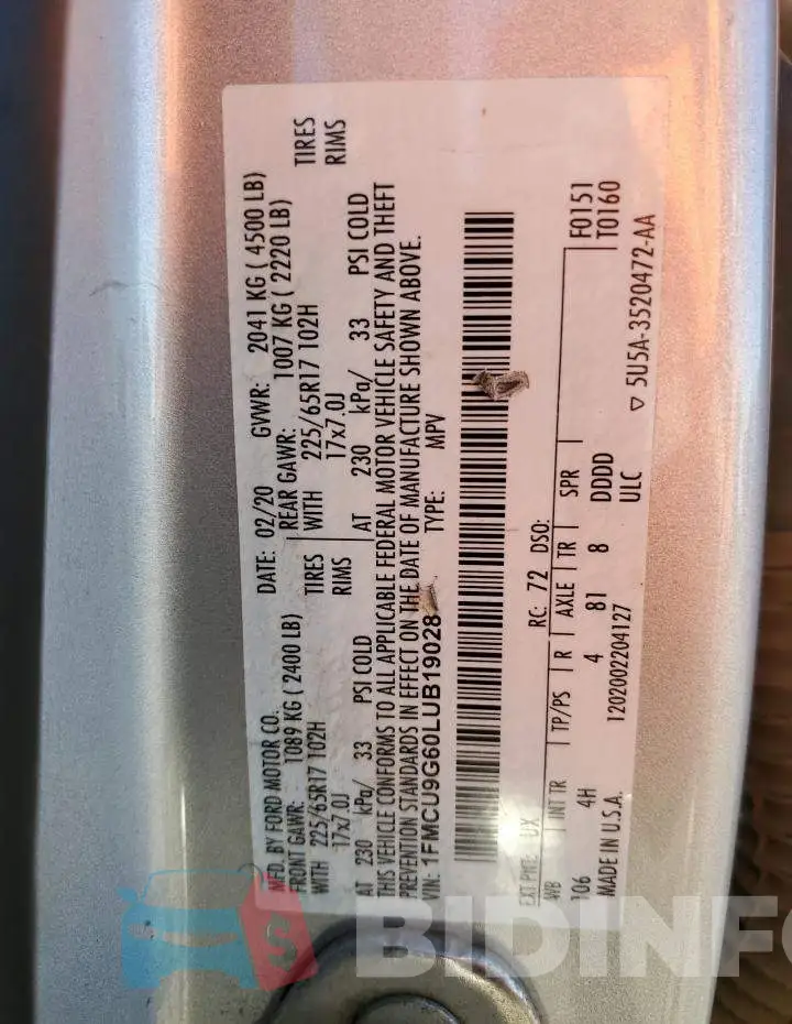 1FMCU9G60LUB19028 Photo# 13
