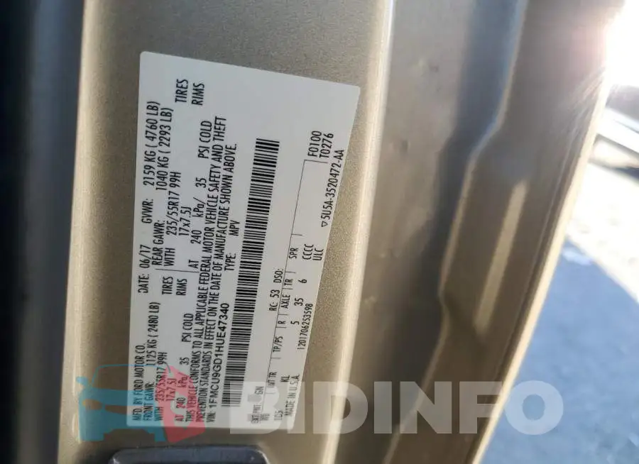 1FMCU9GD1HUE47340 Photo# 13