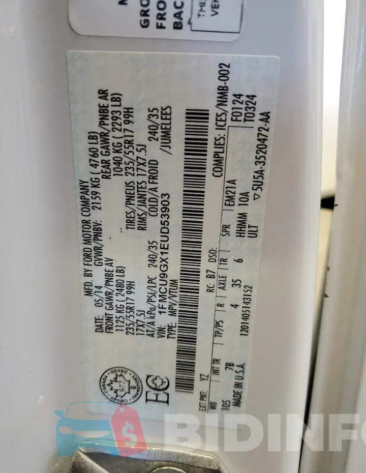 1FMCU9GX1EUD53903 Photo# 13
