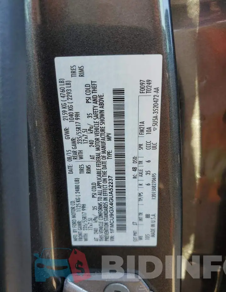 1FMCU9GX4GUA52237 Photo# 13