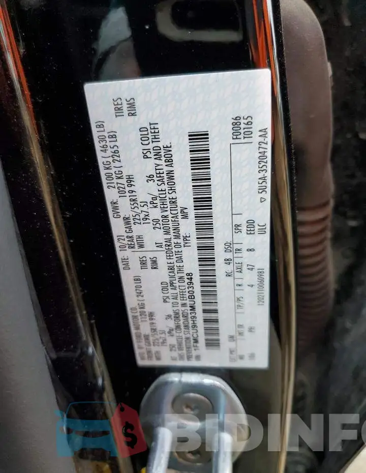 1FMCU9H93MUB03948 Photo# 12