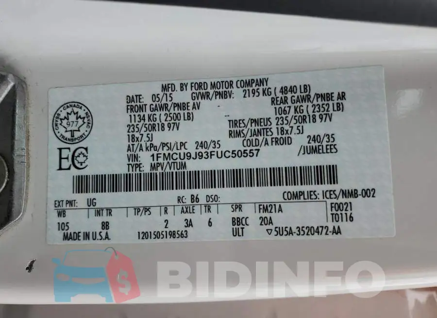 1FMCU9J93FUC50557 Photo# 13
