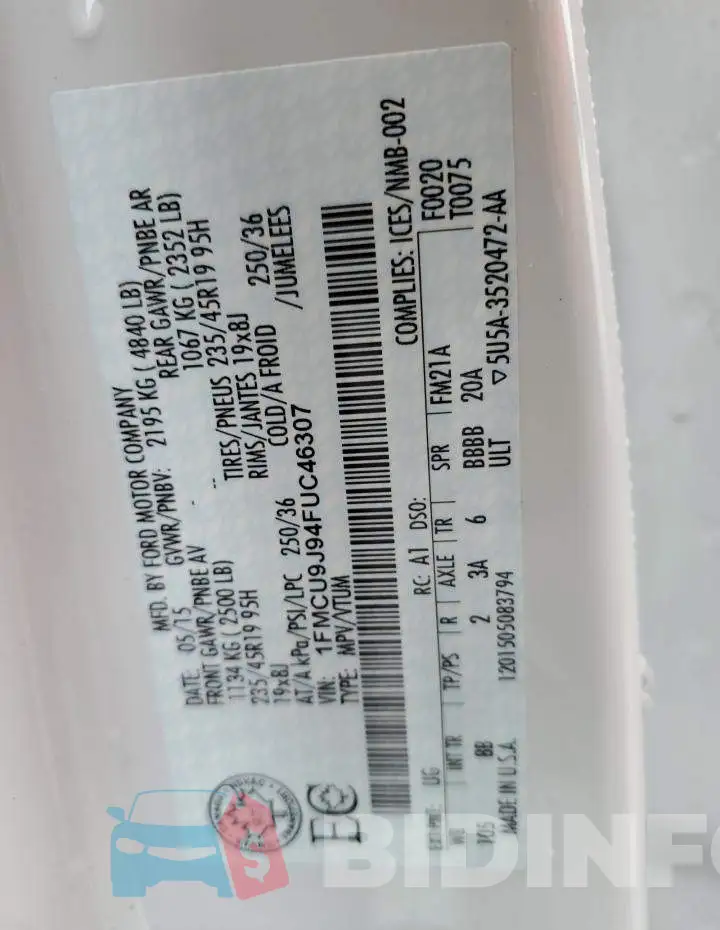 1FMCU9J94FUC46307 Photo# 14