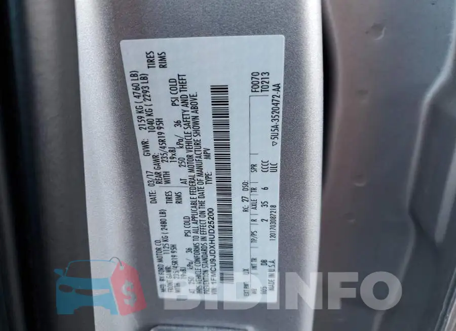 1FMCU9JDXHUD25200 Photo# 12