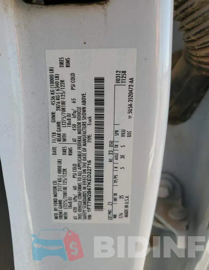 1FT7W2B67KED22716 Photo# 12