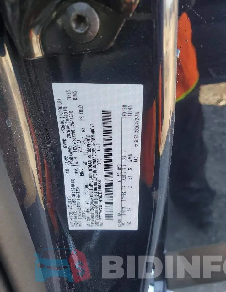 1FT7W2BT4NEE18684 Photo# 12