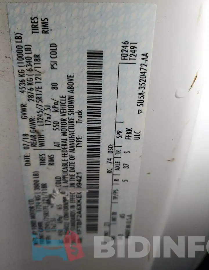 1FTBF2A6XKEC09421 Photo# 12