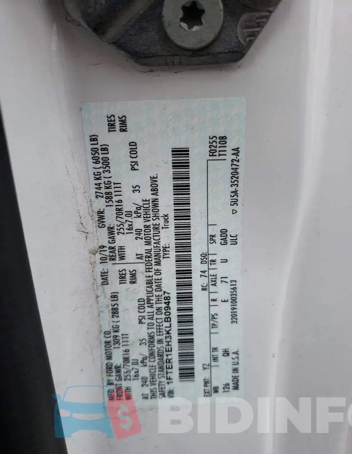 1FTER1EH3KLB09487 Photo# 12