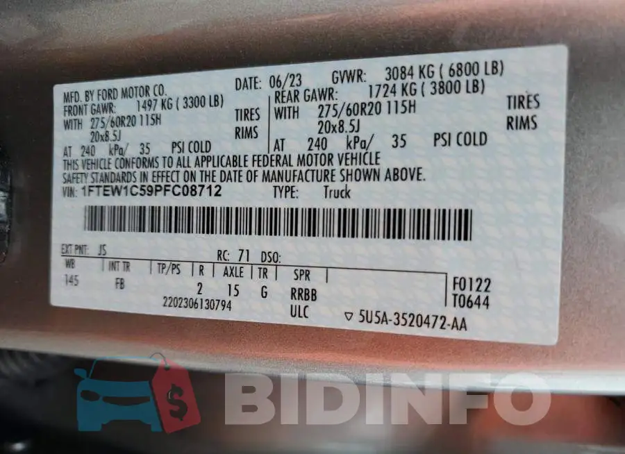1FTEW1C59PFC08712 Photo# 13