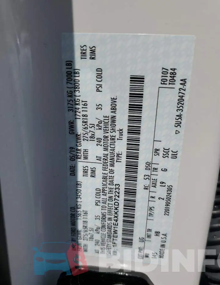 1FTEW1E4XKKD72233 Photo# 12