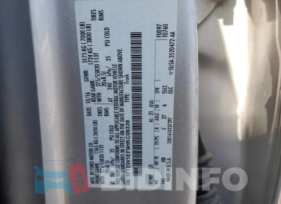 1FTEW1EF9HKC09339 Photo# 12