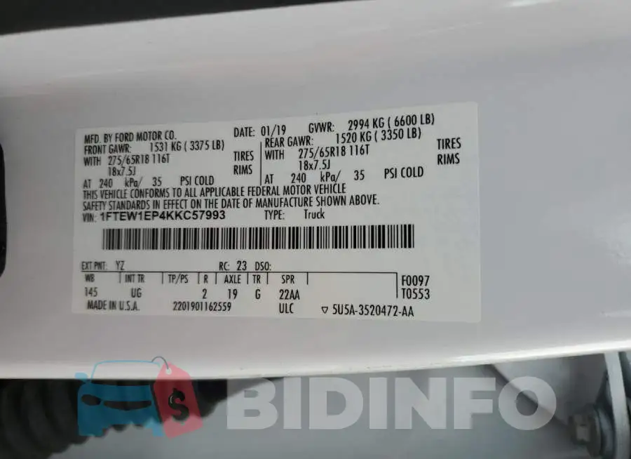 1FTEW1EP4KKC57993 Photo# 12