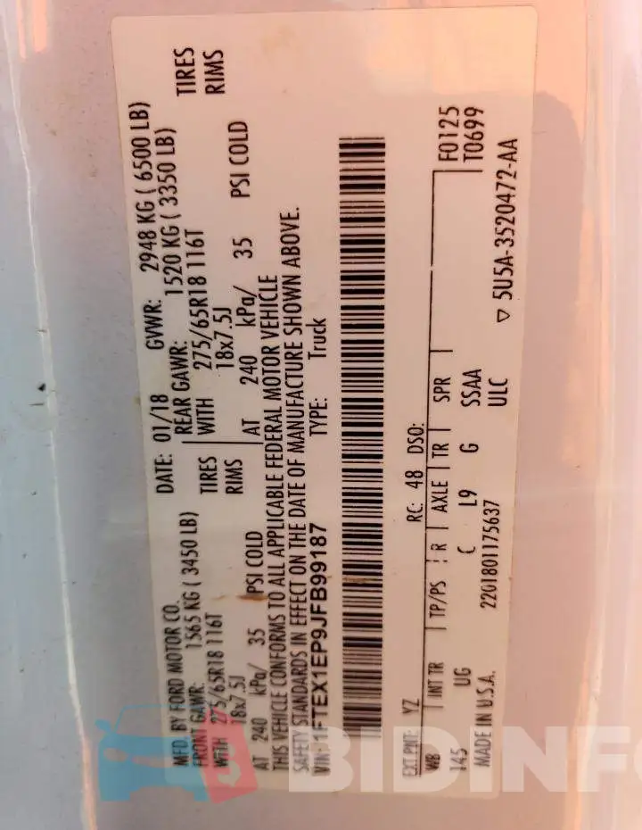 1FTEX1EP9JFB99187 Photo# 12