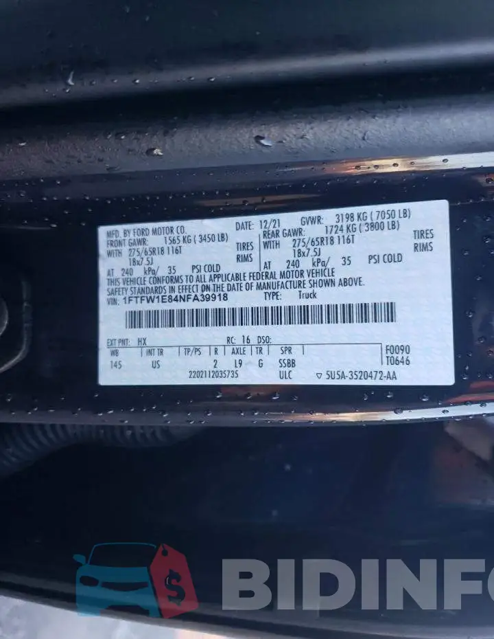 1FTFW1E84NFA39918 Photo# 12