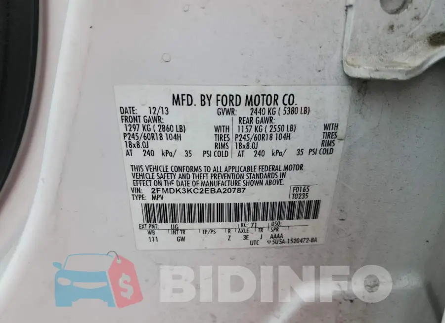 2FMDK3KC2EBA20787 Photo# 13
