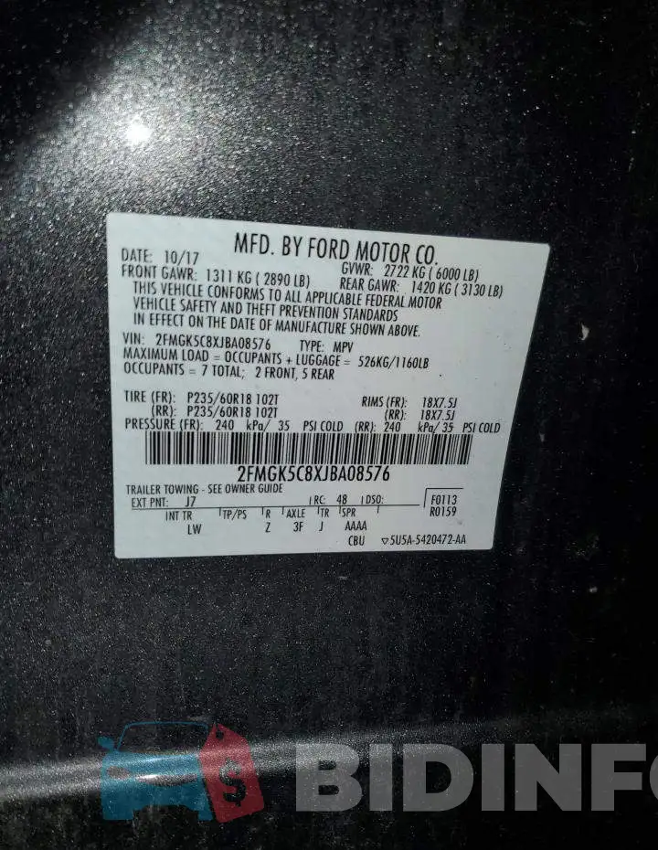 2FMGK5C8XJBA08576 Photo# 13