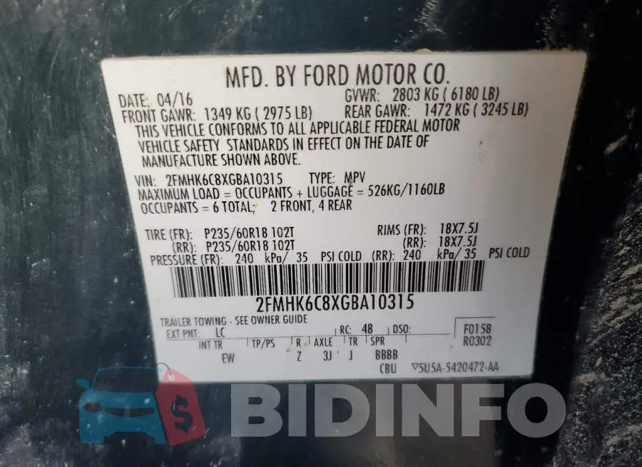 2FMHK6C8XGBA10315 Photo# 13