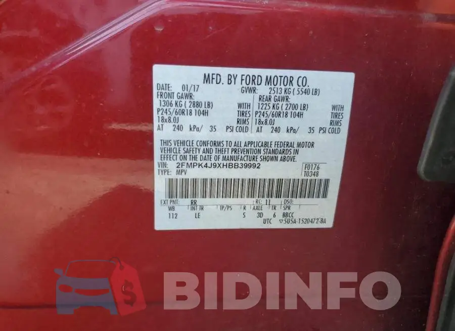 2FMPK4J9XHBB39992 Photo# 12