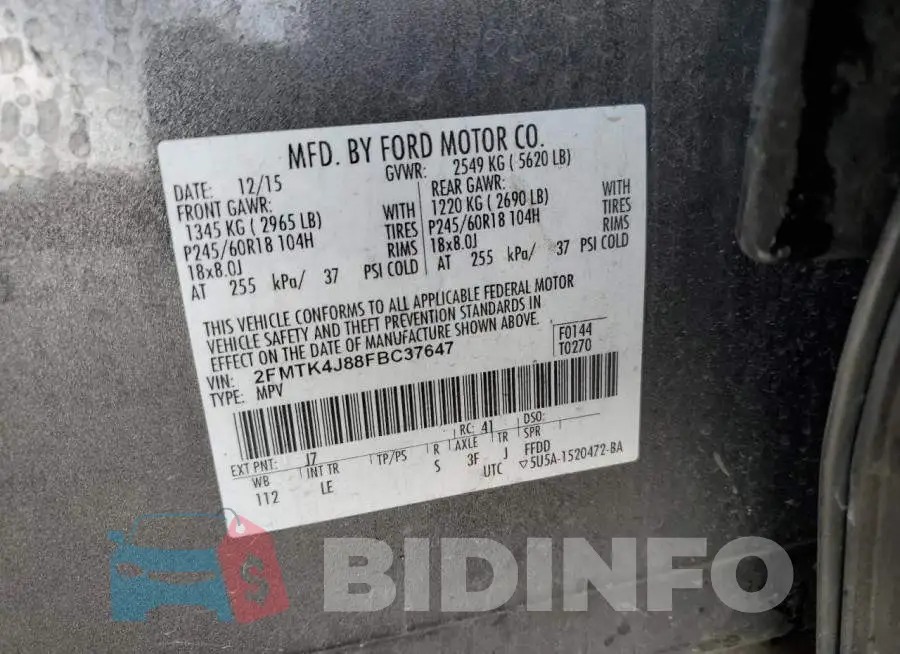 2FMTK4J88FBC37647 Photo# 13