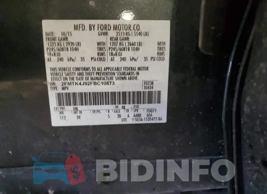2FMTK4J92FBC10873 Photo# 14