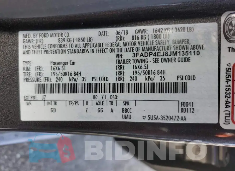 3FADP4EJ8JM135110 Photo# 13