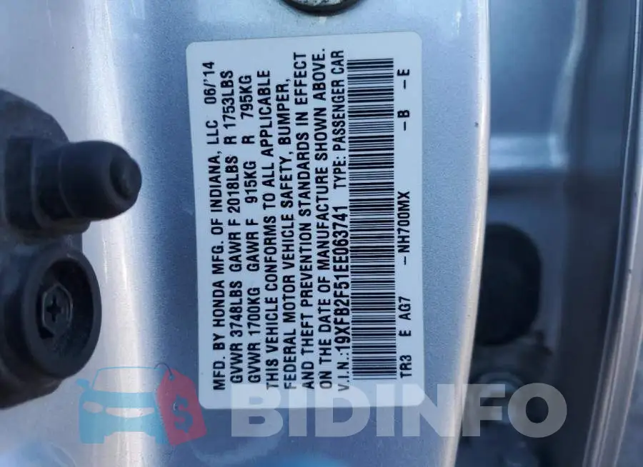 19XFB2F51EE063741 Photo# 12