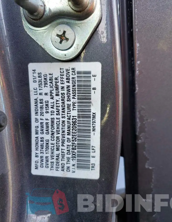 19XFB2F52EE209631 Photo# 13