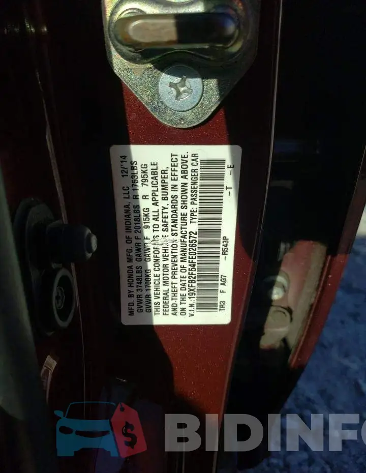 19XFB2F54FE026572 Photo# 12
