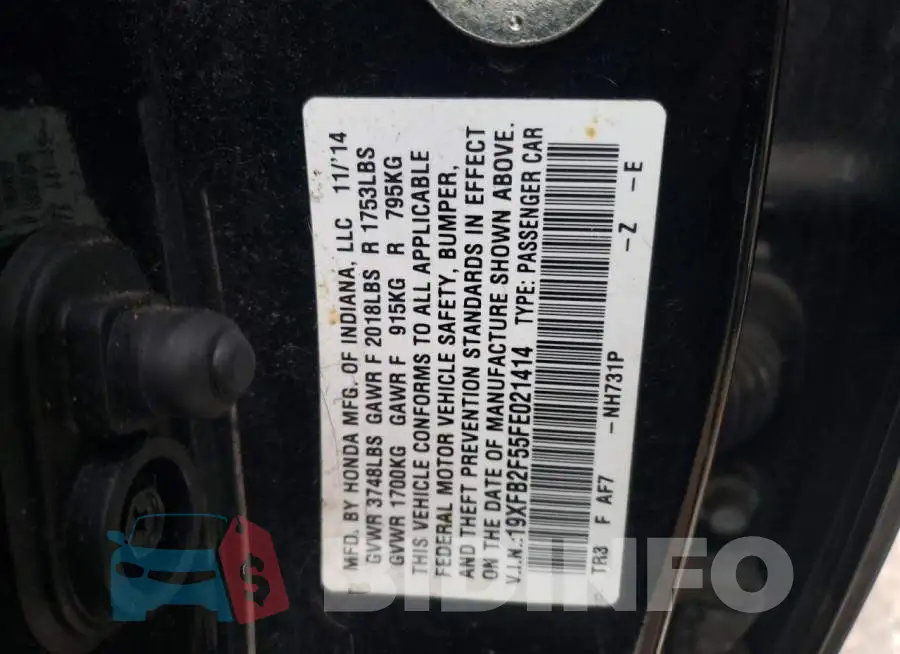 19XFB2F55FE021414 Photo# 13