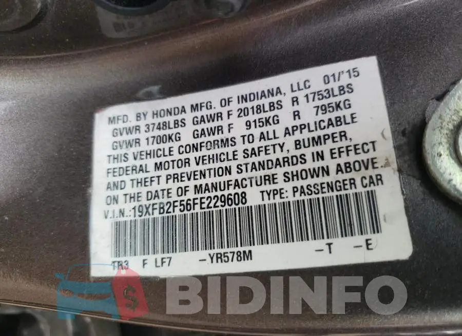 19XFB2F56FE229608 Photo# 12