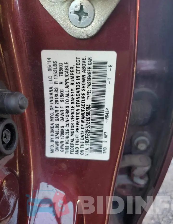 19XFB2F57EE056504 Photo# 12