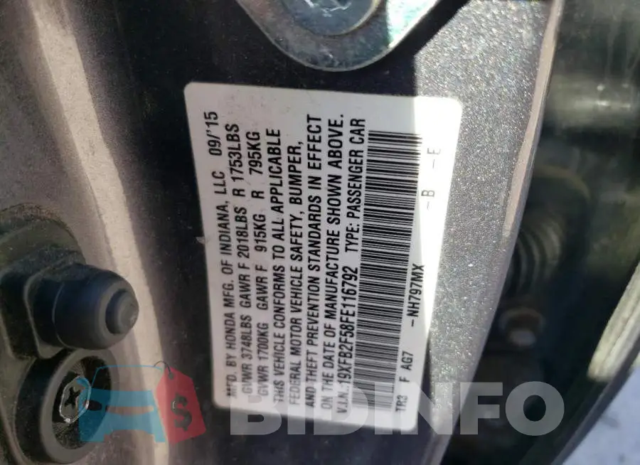 19XFB2F58FE116792 Photo# 12