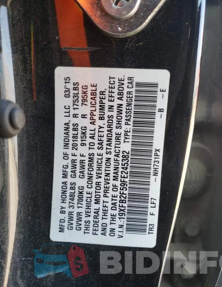 19XFB2F59FE245382 Photo# 12