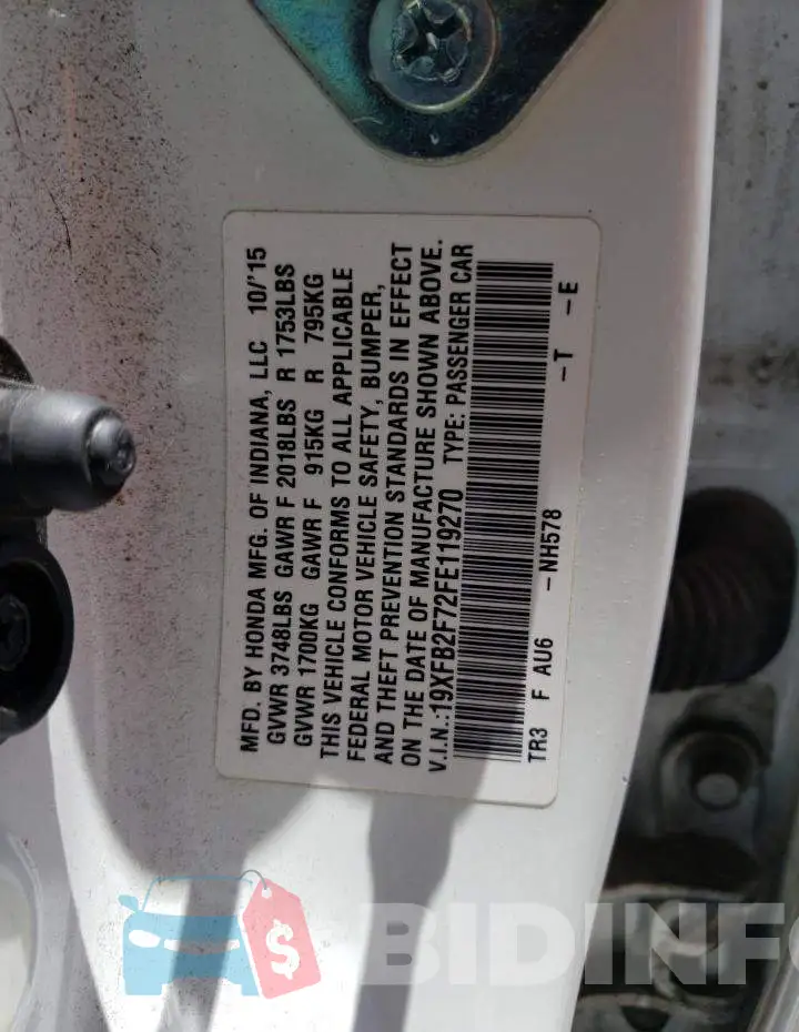 19XFB2F72FE119270 Photo# 12