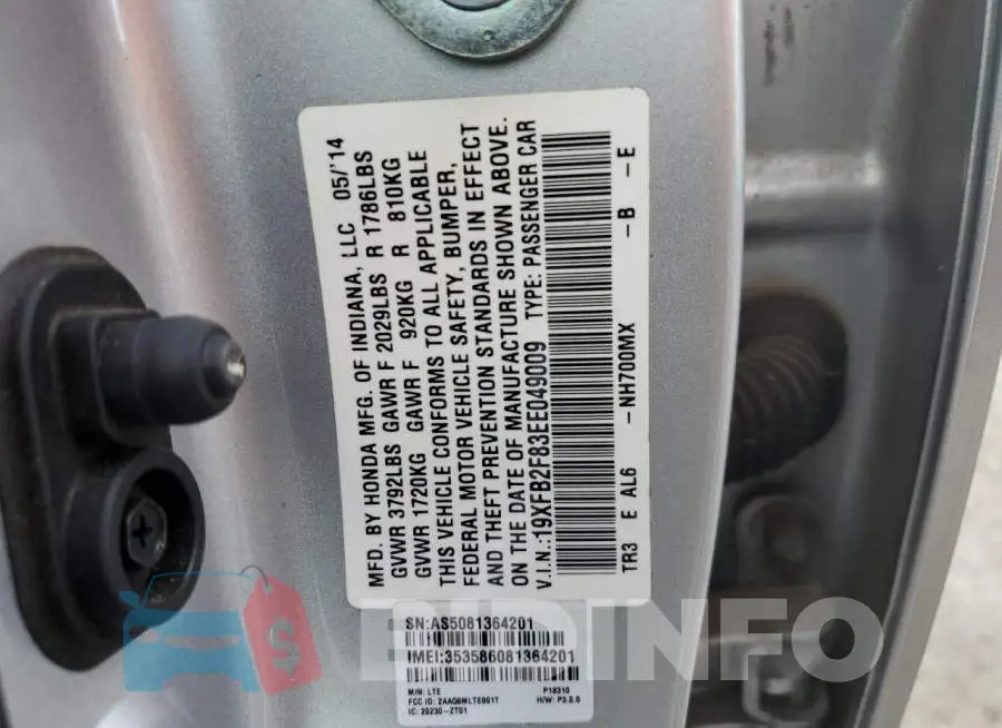 19XFB2F83EE049009 Photo# 13