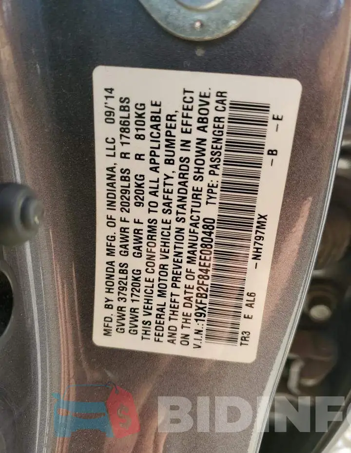 19XFB2F84EE080480 Photo# 12