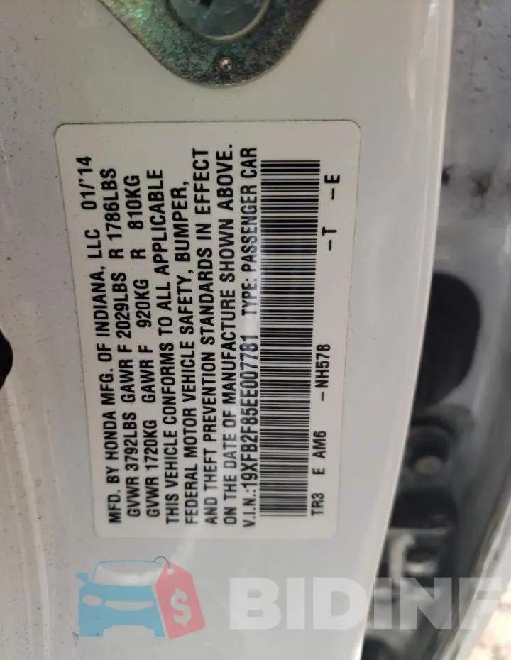 19XFB2F85EE007781 Photo# 13
