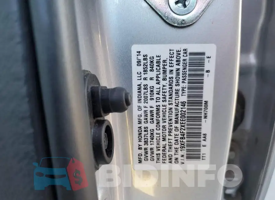 19XFB4F2XEE002146 Photo# 12