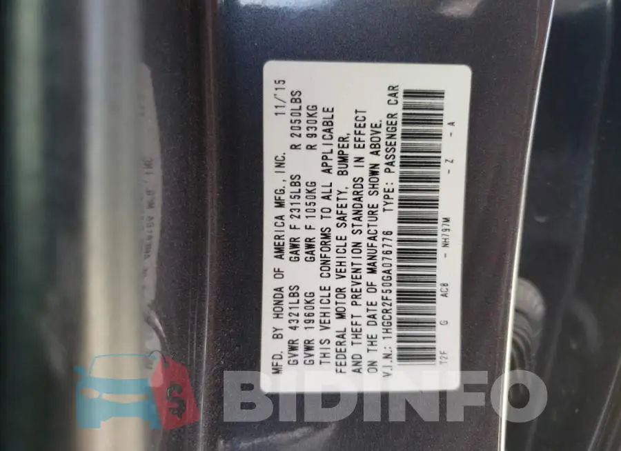 1HGCR2F50GA076776 Photo# 13