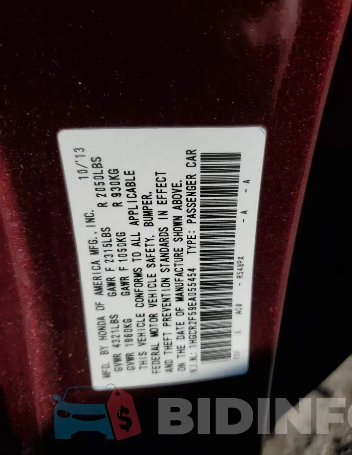 1HGCR2F59EA055454 Photo# 13