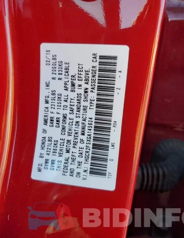 1HGCR2F5XGA145604 Photo# 12