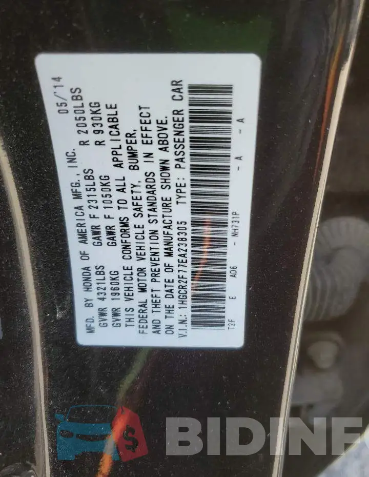 1HGCR2F77EA238305 Photo# 12