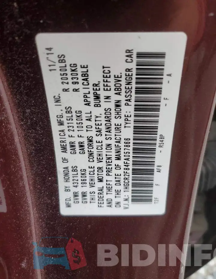 1HGCR2F84FA057866 Photo# 12