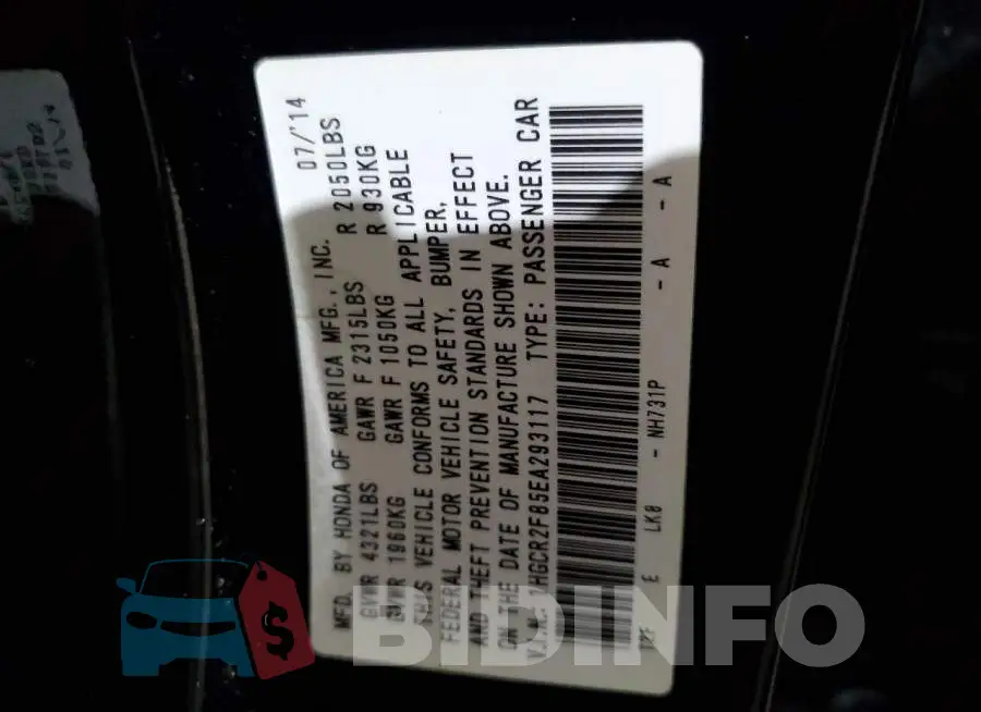 1HGCR2F85EA293117 Photo# 12
